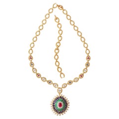 David Webb Collar Colgante Oro Rubí Zafiro Esmeralda Diamante