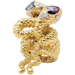 David Webb Gold Sapphire and Diamond Double Serpent Ring