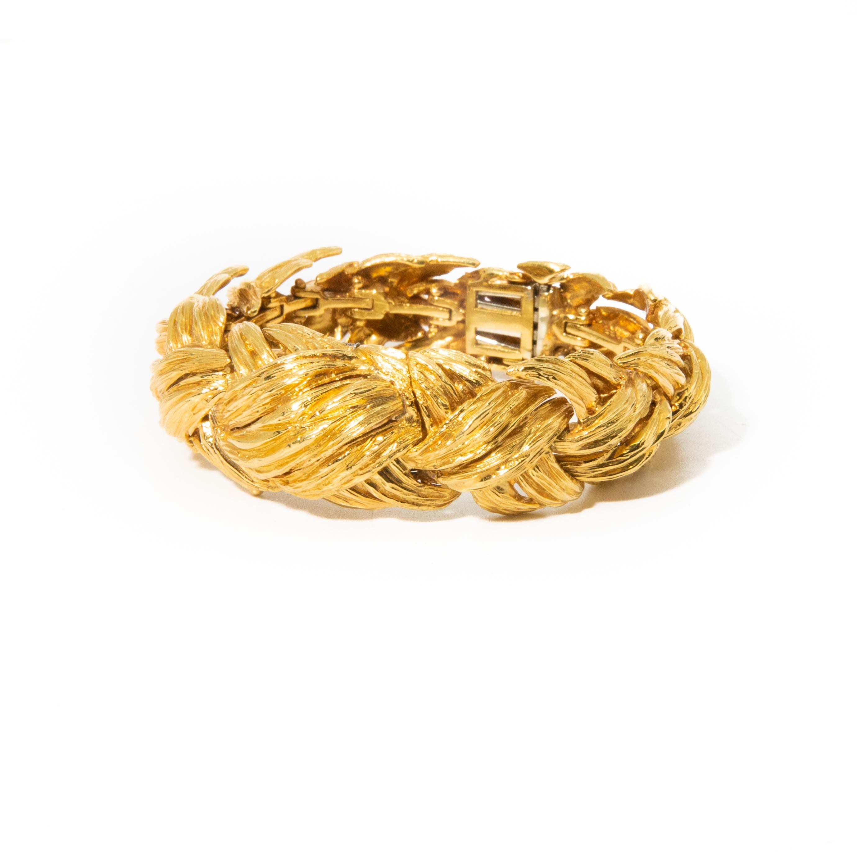 18k gold David Webb textured finish bracelet with watch (case is 14k gold). Bracelet is 6.5