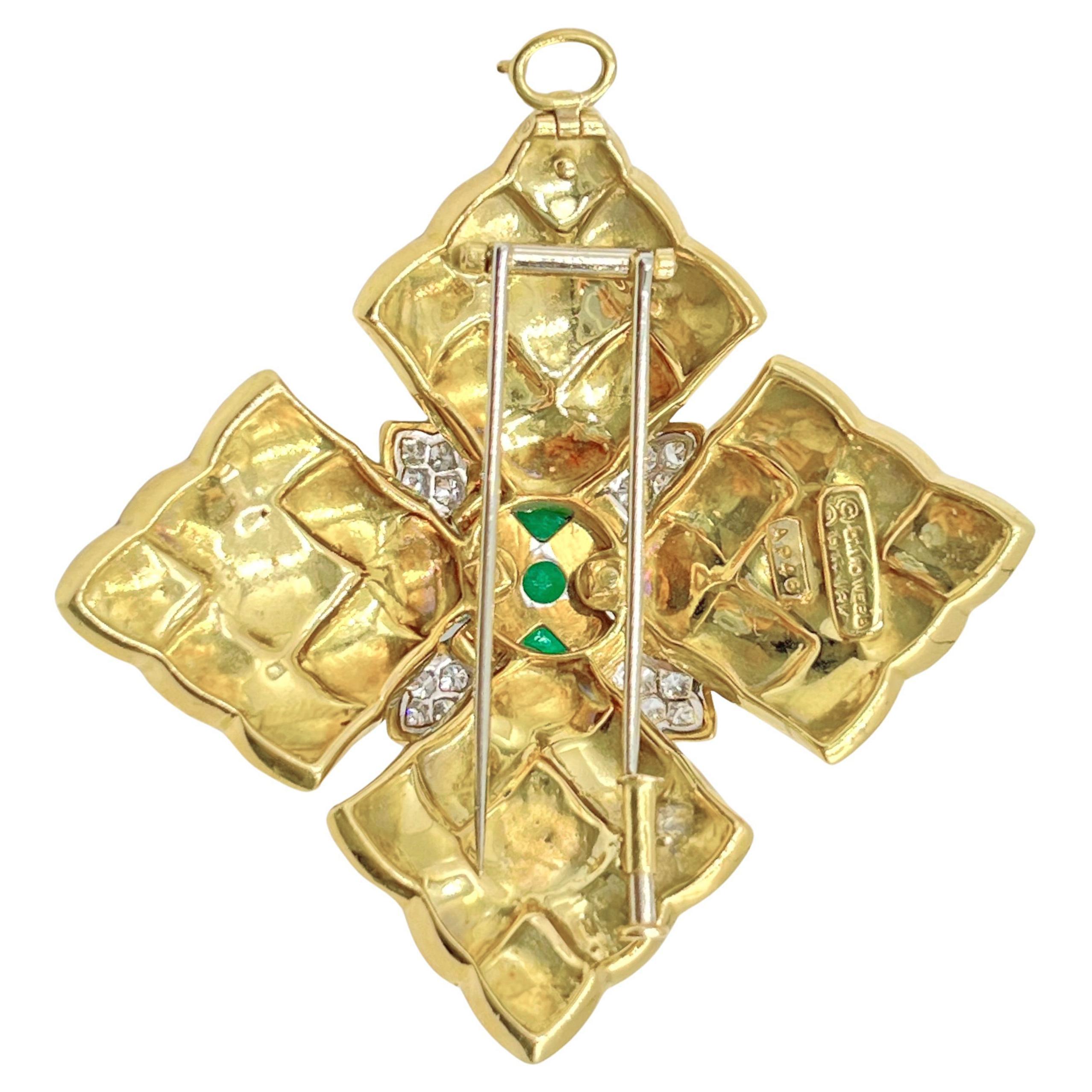 Moderne David Webb Broche pendentif émail vert-bleu, émeraude et diamants en vente