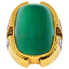 David Webb Green Cabochon Onyx, Diamond Ring