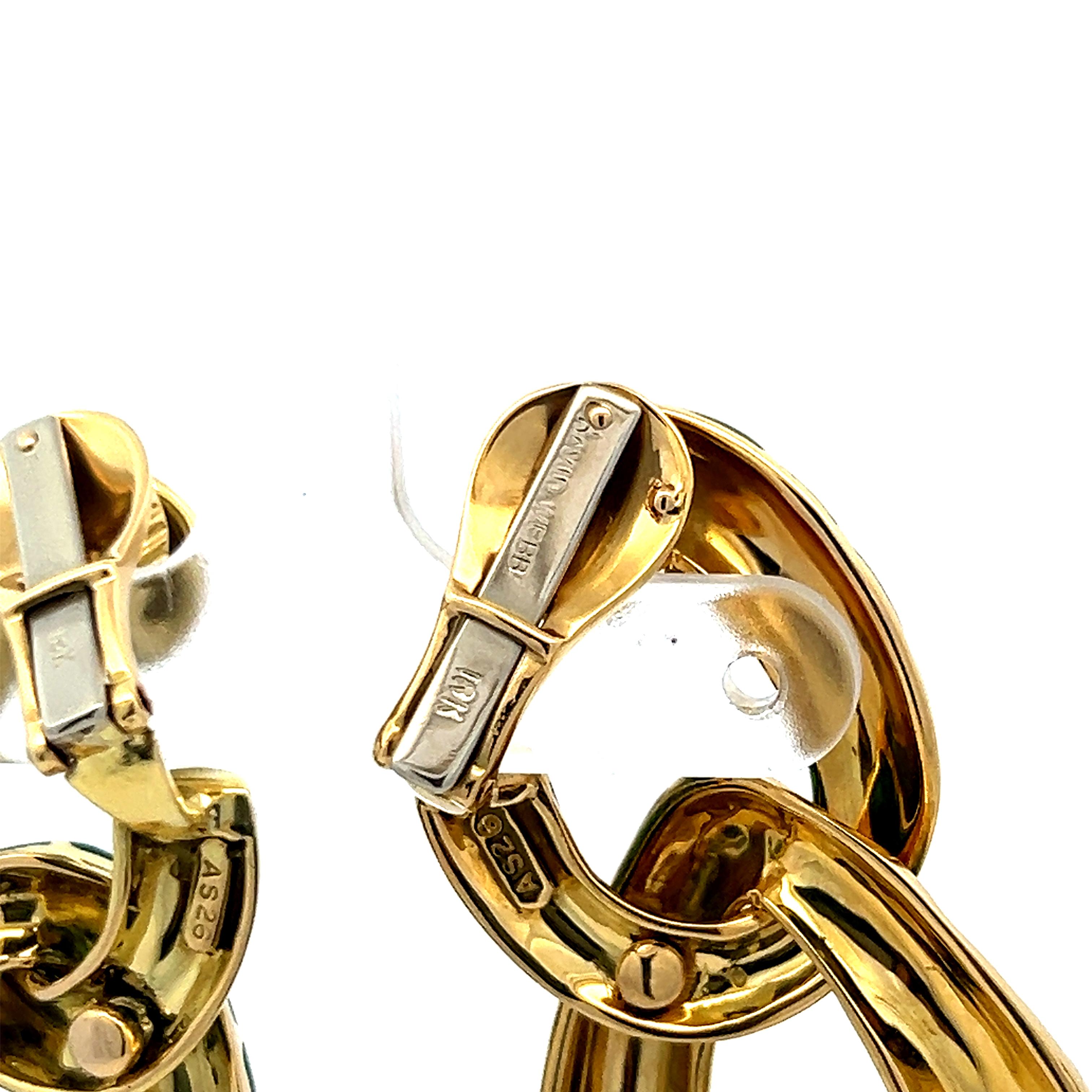 Women's David Webb Green Enamel 18 Karat Yellow Gold Dangling Earrings For Sale