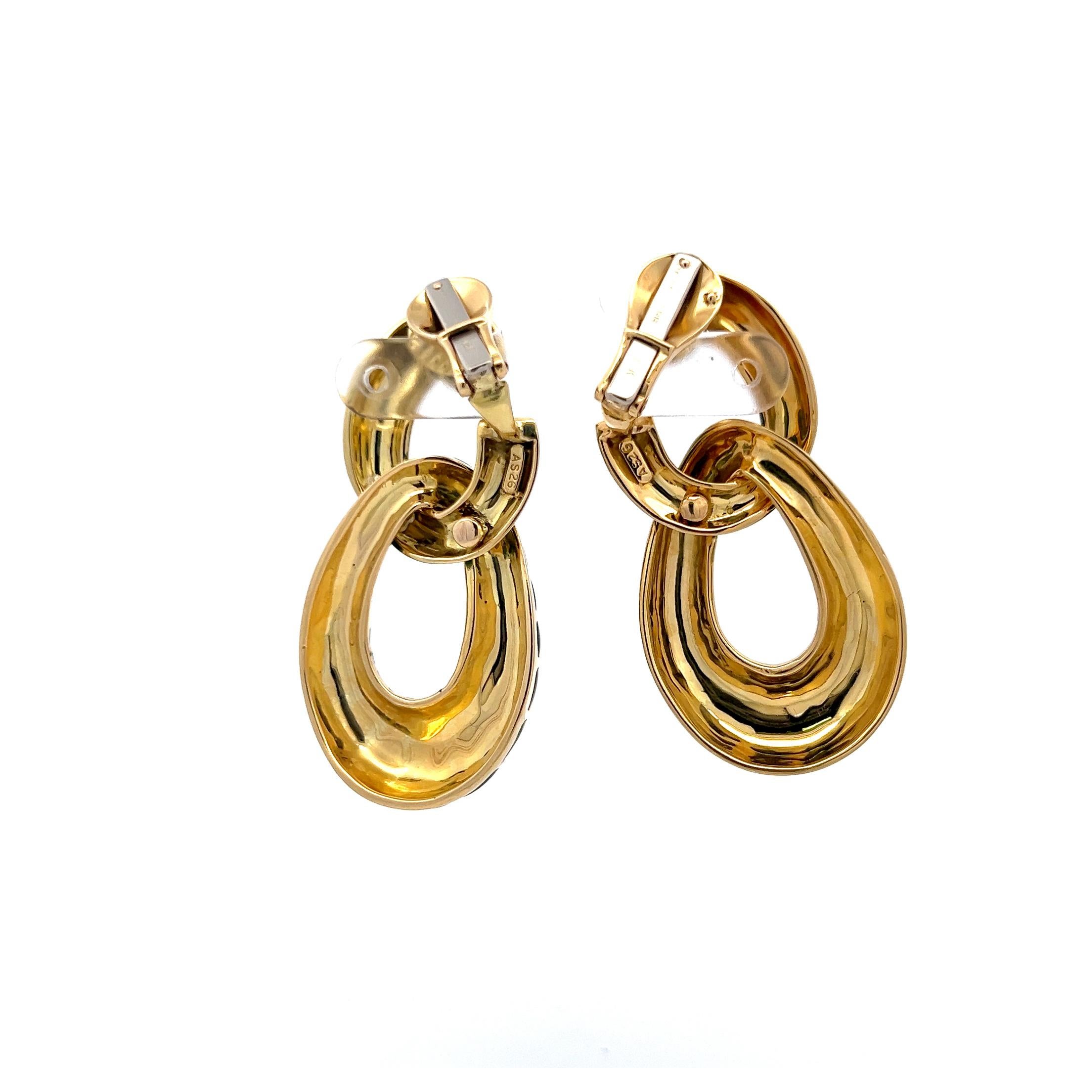 David Webb Green Enamel 18 Karat Yellow Gold Dangling Earrings For Sale 3