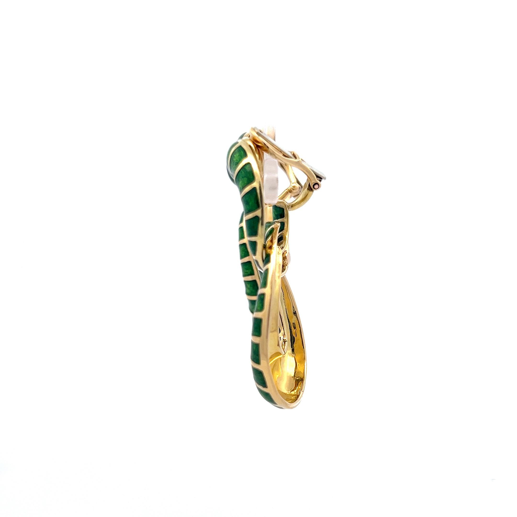 David Webb Green Enamel 18 Karat Yellow Gold Dangling Earrings For Sale 4