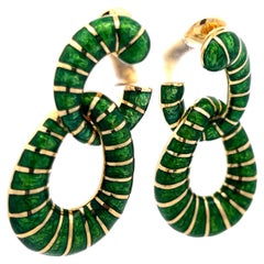 David Webb Green Enamel 18 Karat Yellow Gold Dangling Earrings