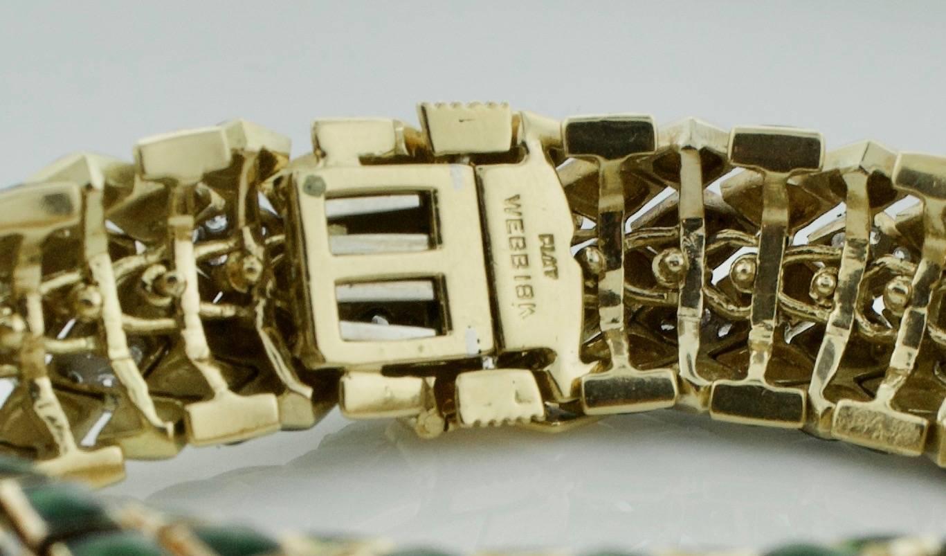 David Webb Armband aus 18 Karat und Platin mit grüner Emaille und Diamanten (Rundschliff) im Angebot