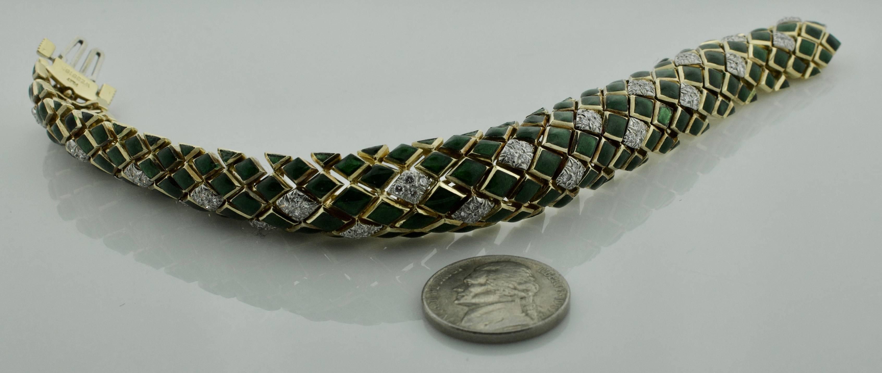David Webb Armband aus 18 Karat und Platin mit grüner Emaille und Diamanten für Damen oder Herren im Angebot