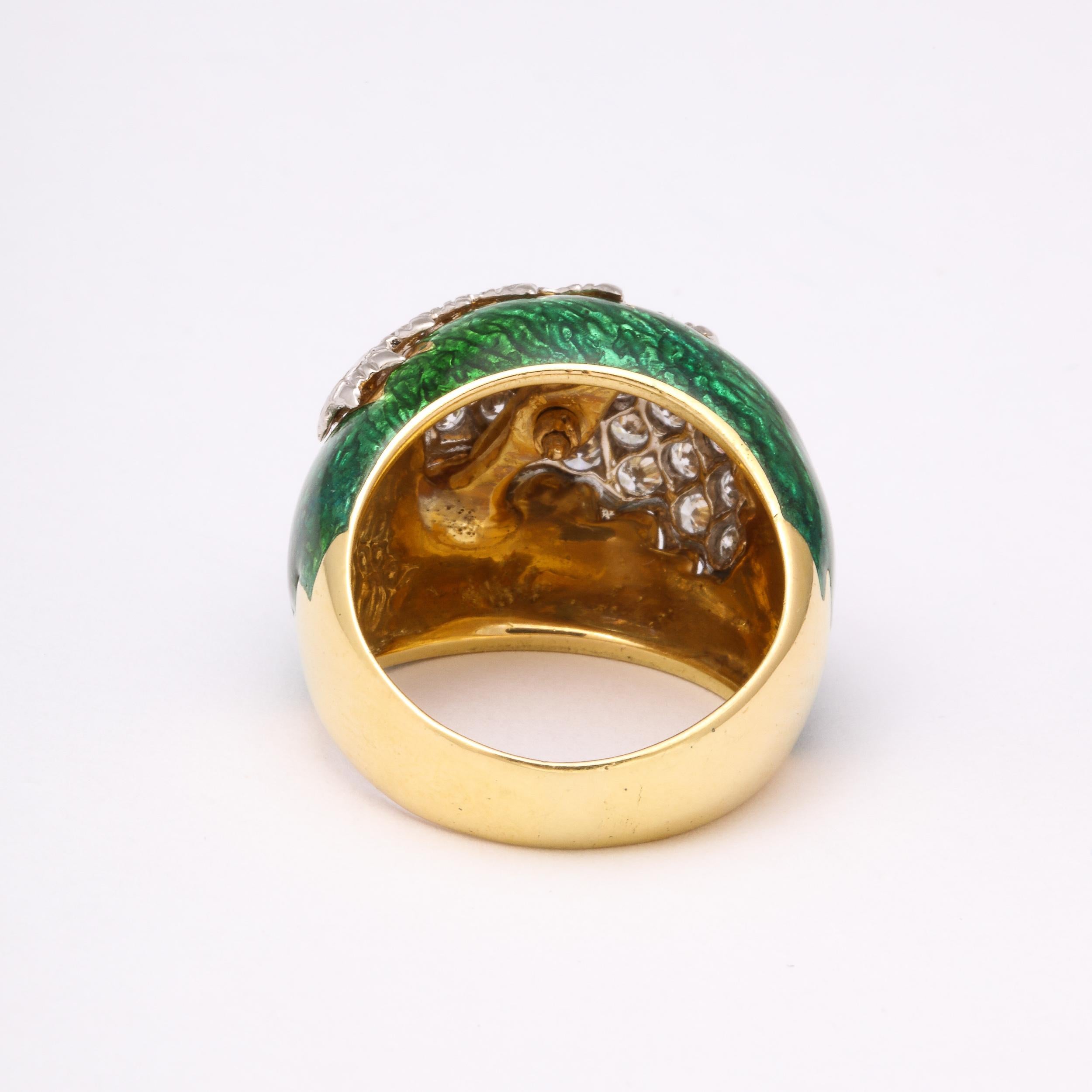 David Webb Green Enamel, Diamond, Gold and Platinum Ring For Sale 5