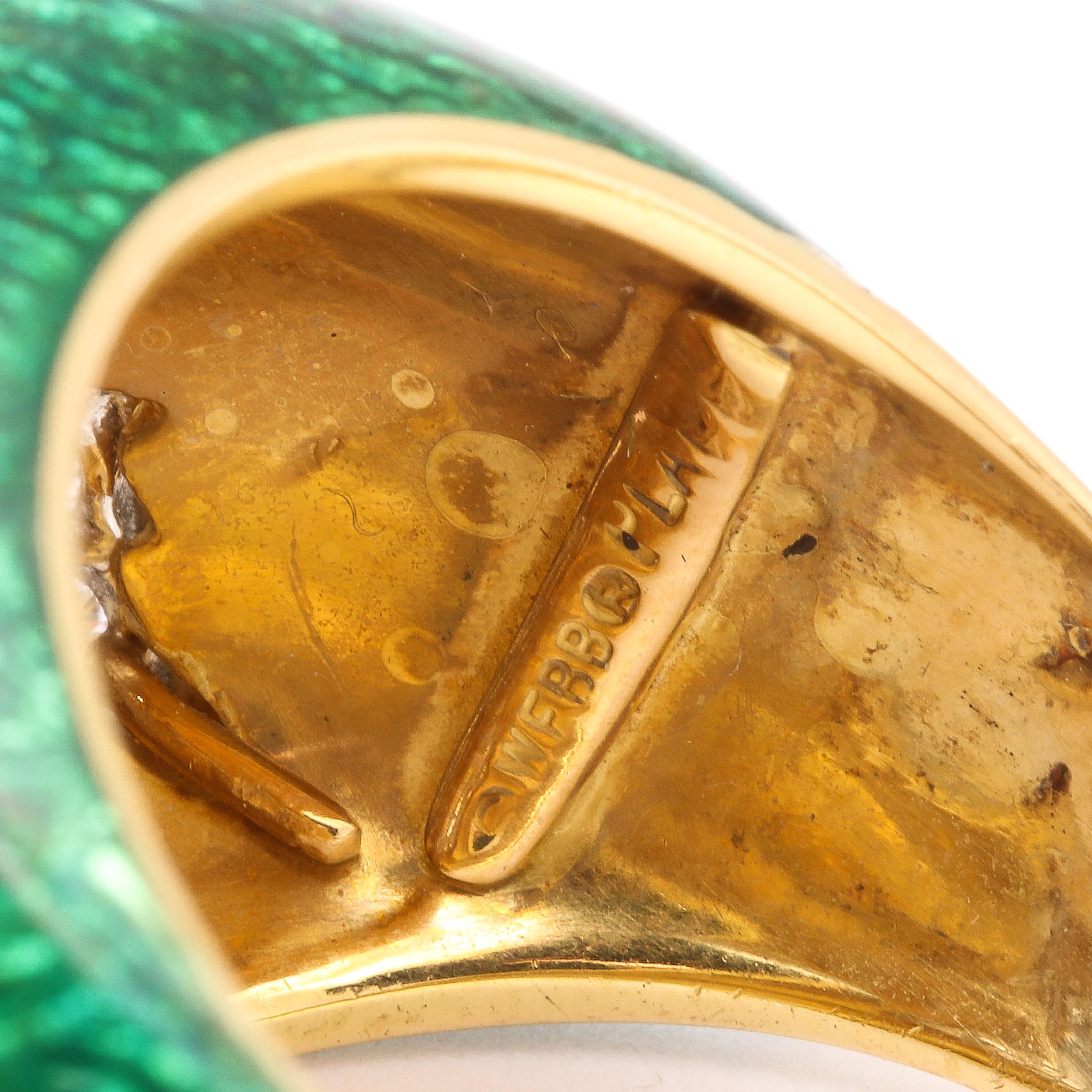 David Webb Green Enamel, Diamond, Gold and Platinum Ring For Sale 8