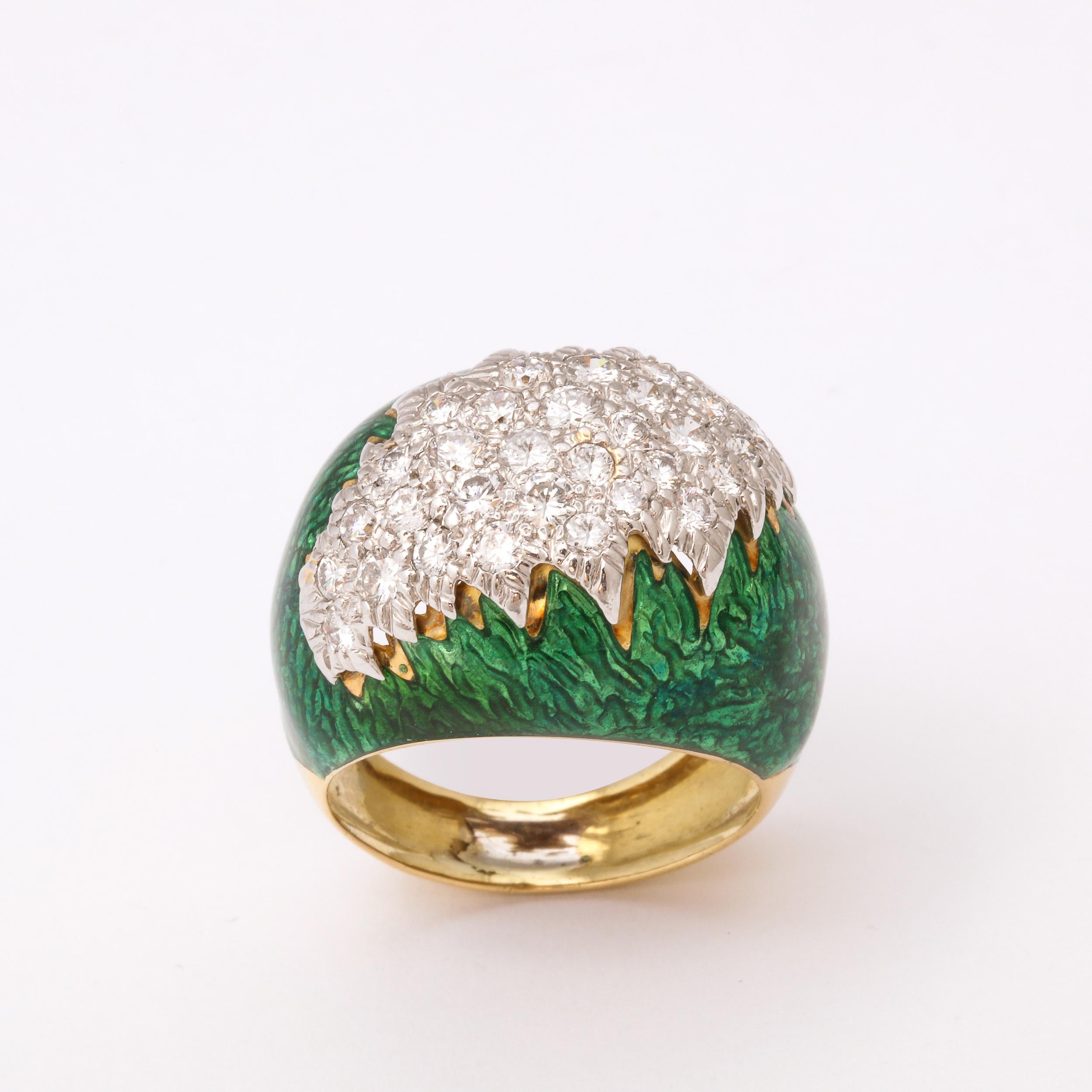 David Webb Green Enamel, Diamond, Gold and Platinum Ring For Sale 9