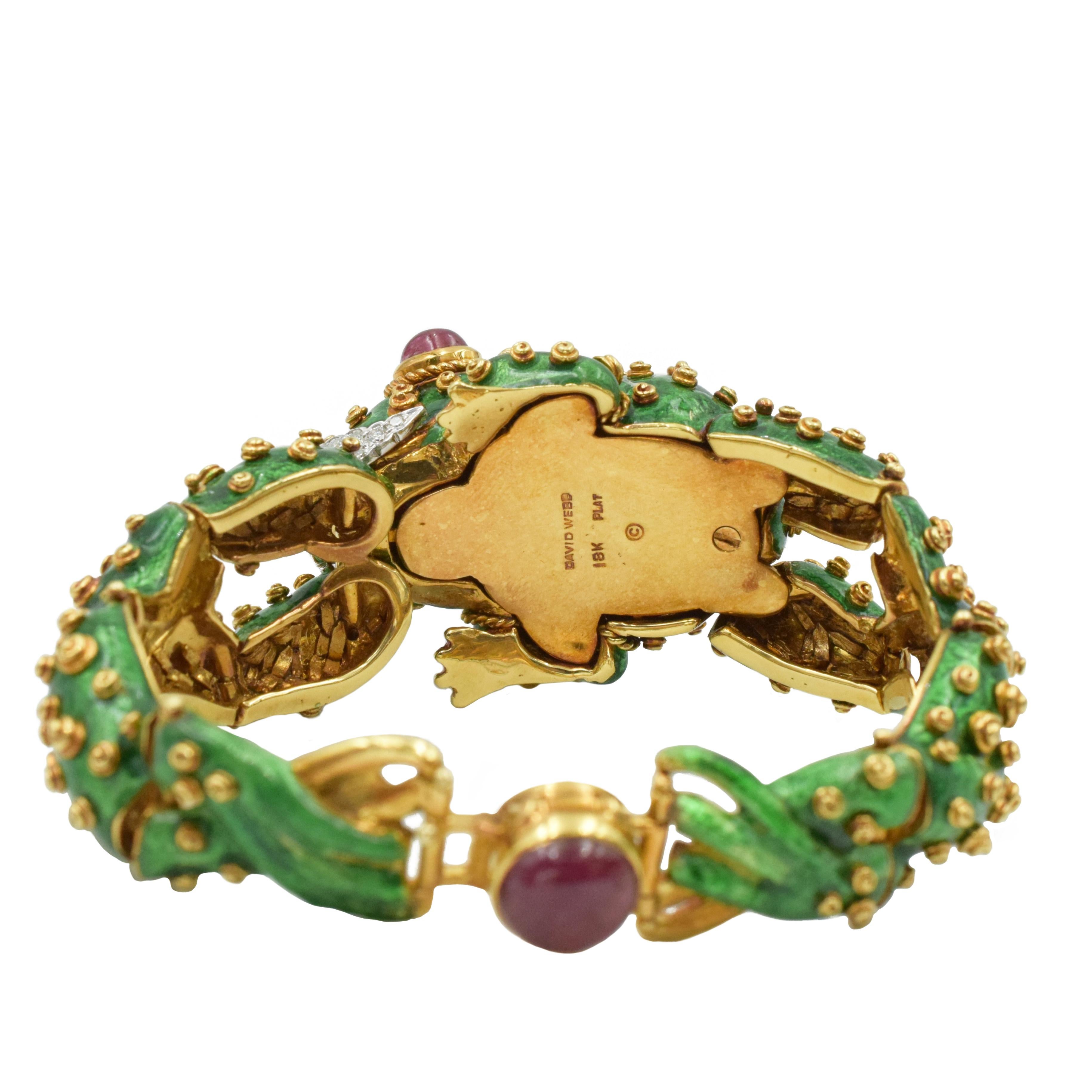 Women's David Webb Green Enamel Frog Bracelet