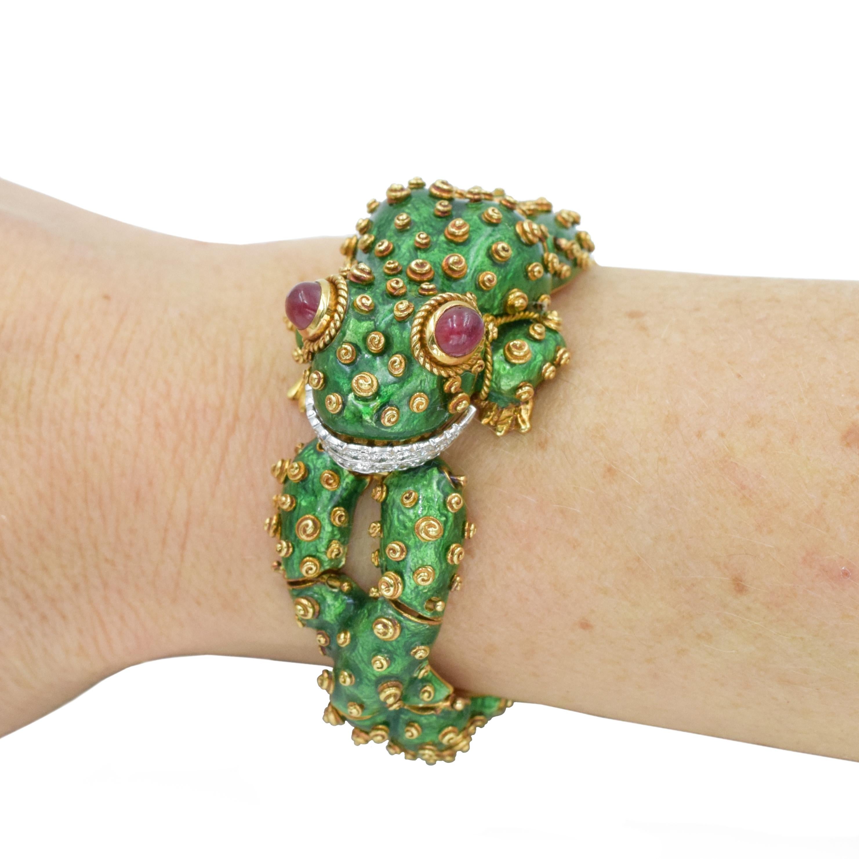 David Webb Green Enamel Frog Bracelet 1