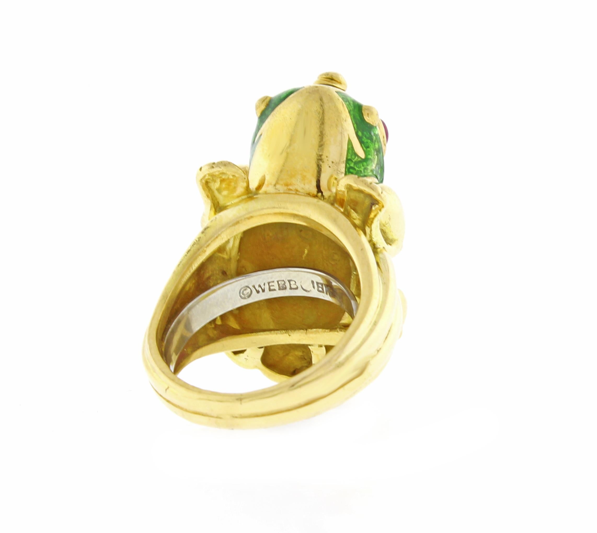 David Webb Green Enamel Gold Frog Ring In Good Condition In Bethesda, MD