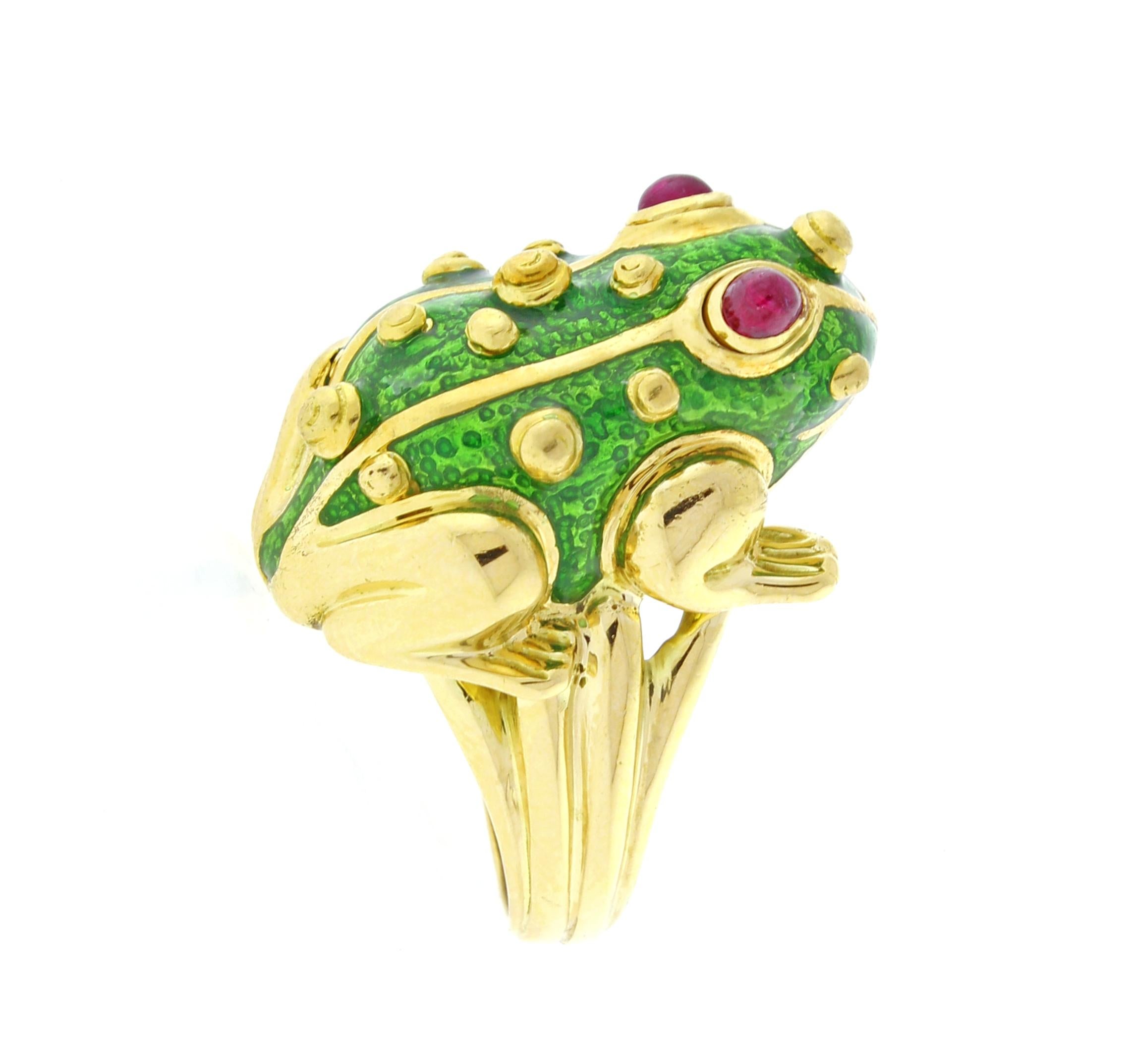 Women's or Men's David Webb Green Enamel Gold Frog Ring