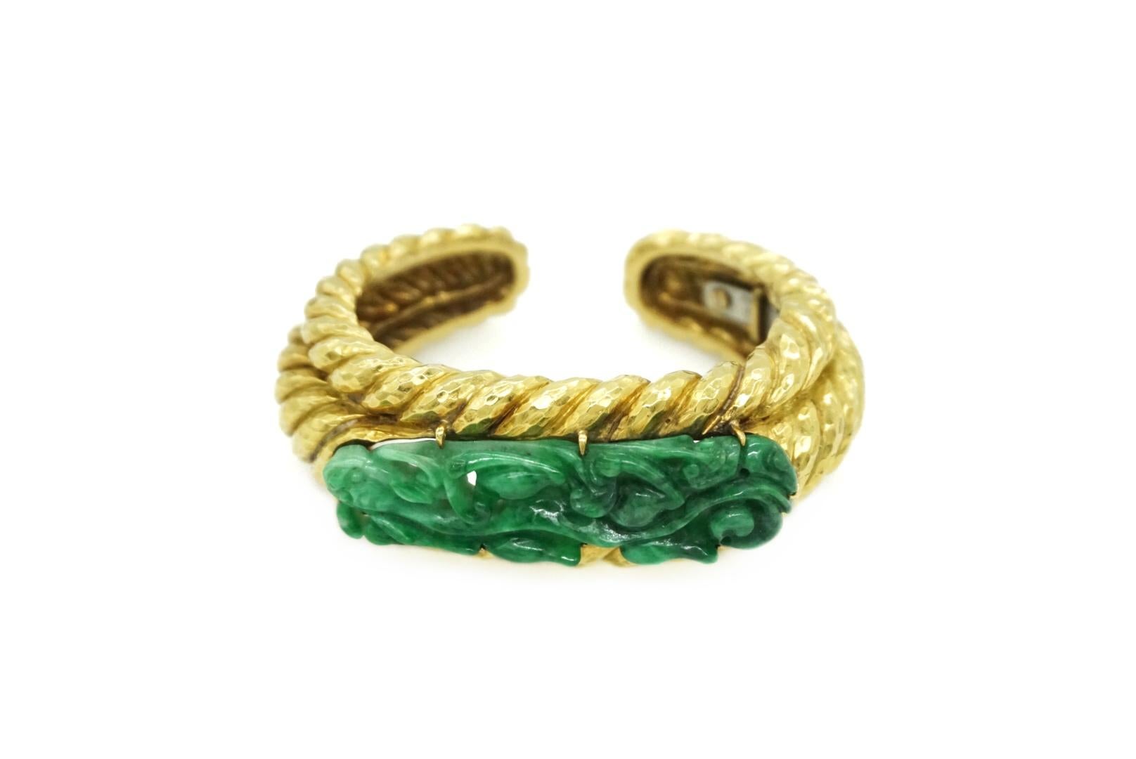 David Webb Bracelet en jade vert et or jaune 18 carats Unisexe en vente