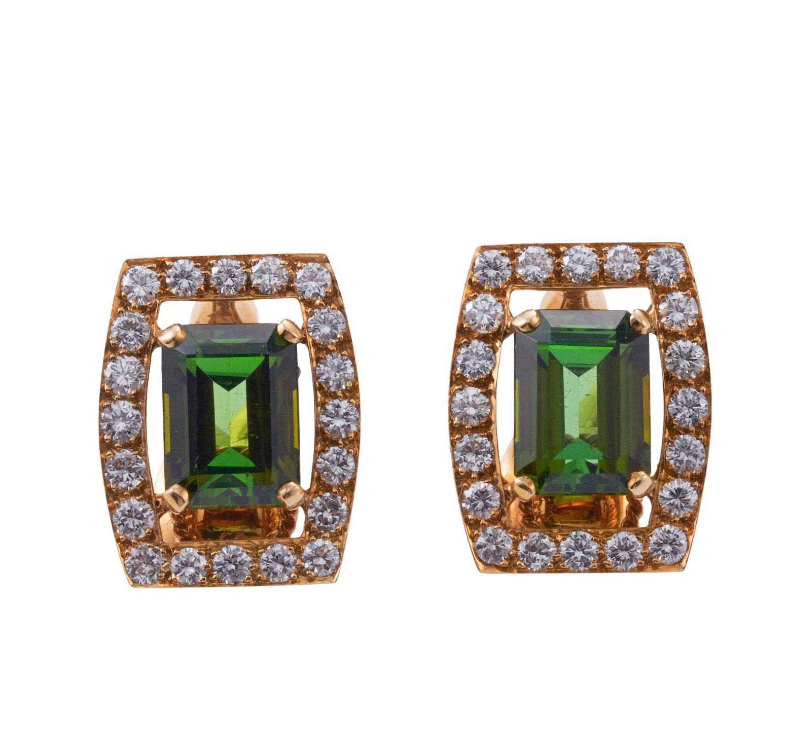 David Webb Green Tourmaline Diamond Gold Earrings For Sale 3