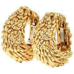 David Webb Half Shell Textured Half Hoop Clip on Shell Gold Earrings