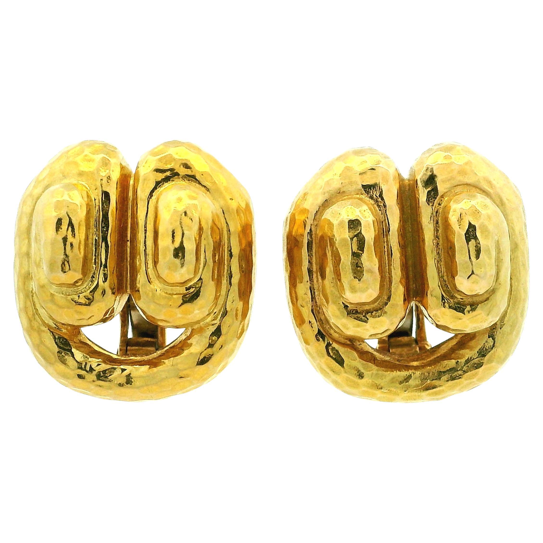 David Webb Orecchini a lobo scultura in oro 18 carati martellato