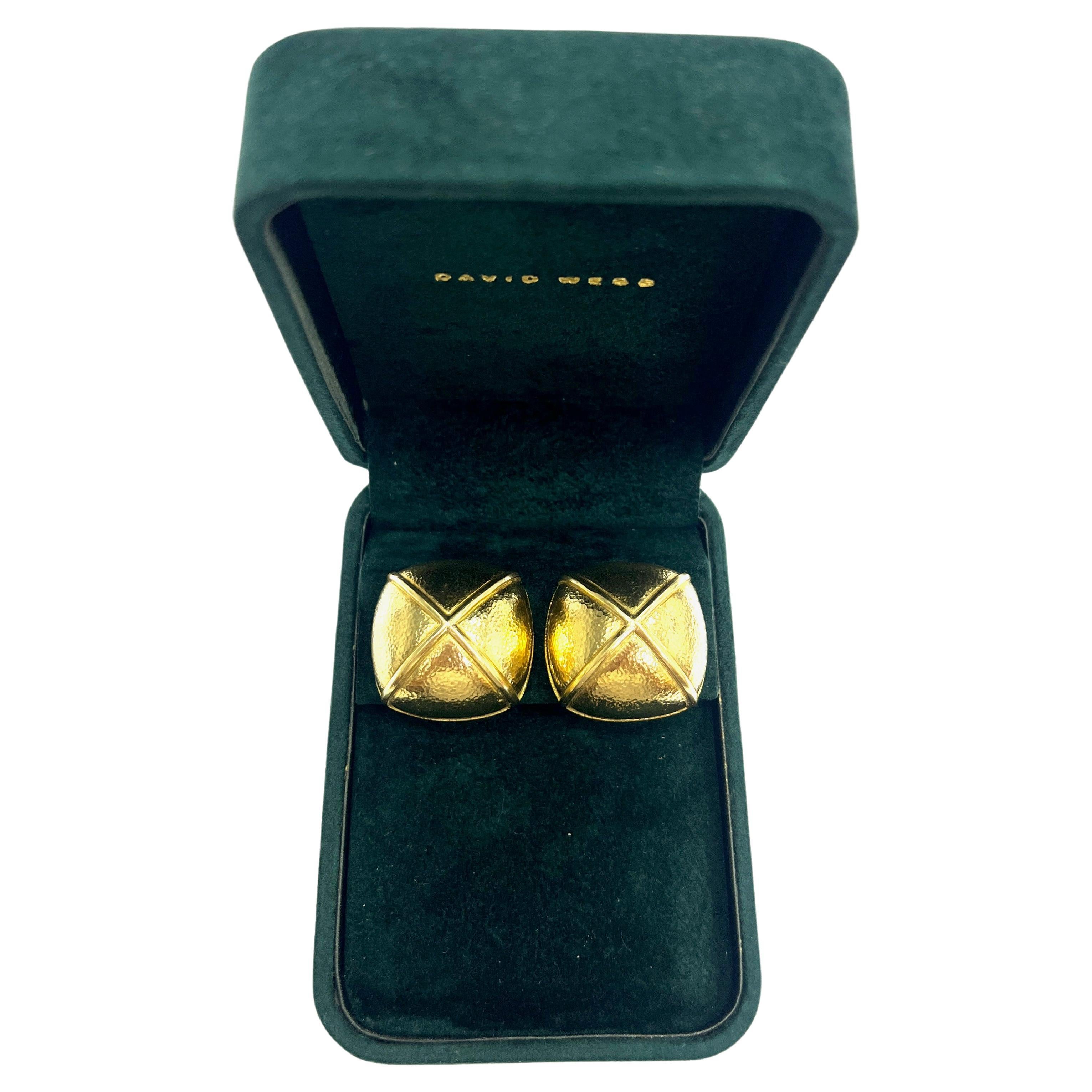 David Webb Hammered 18k Yellow Gold X Ear Clips For Sale 4