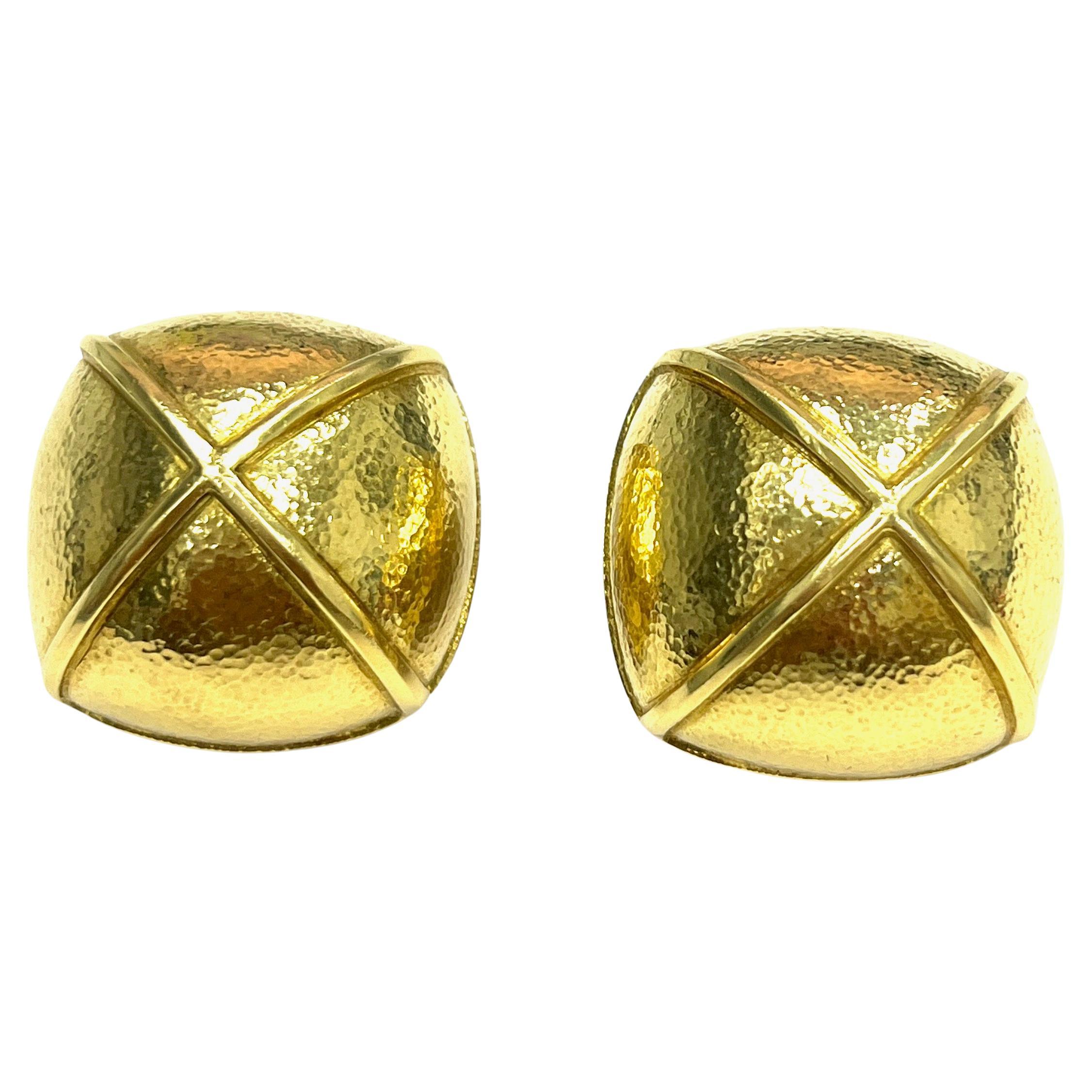 David Webb Hammered 18k Yellow Gold X Ear Clips For Sale