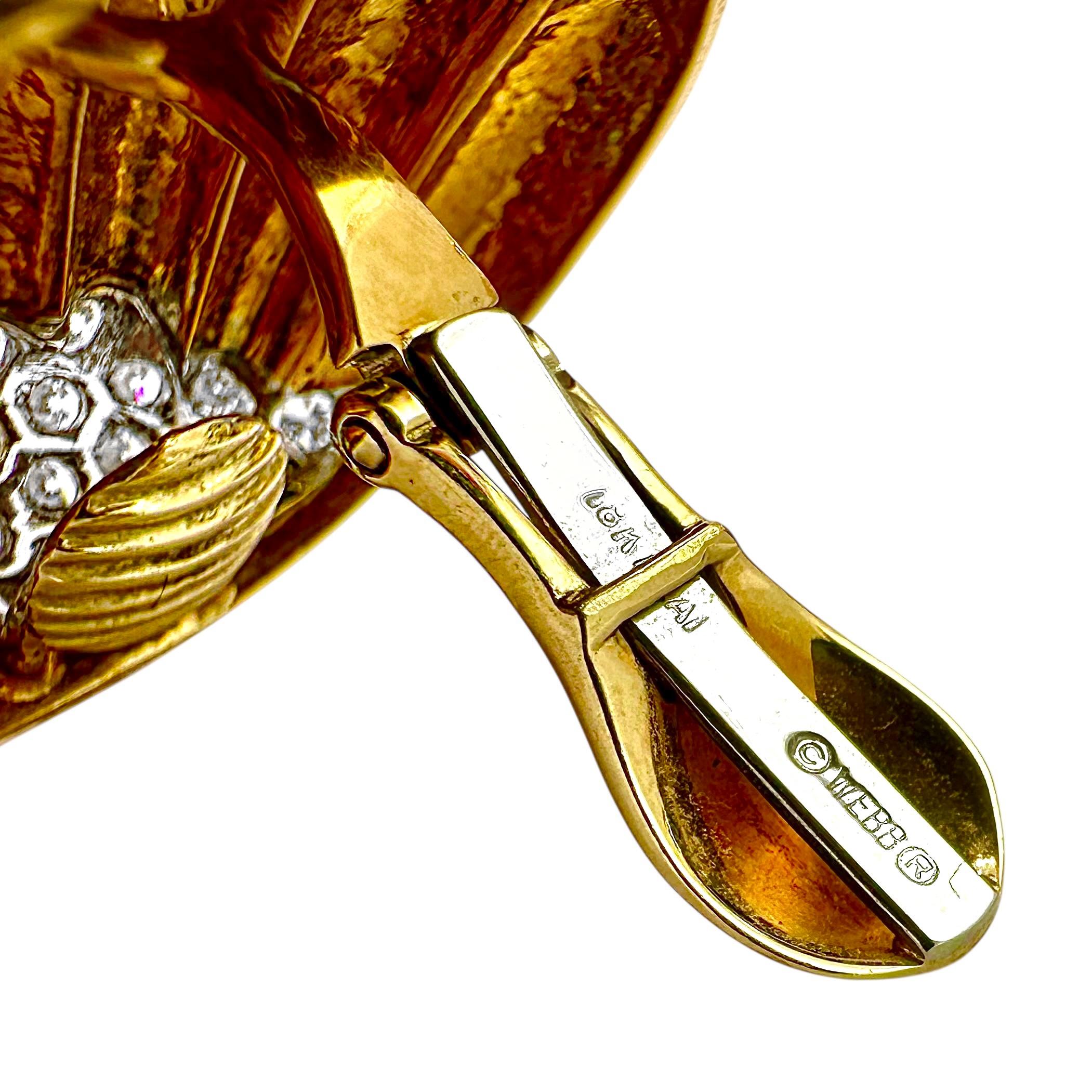David Webb Hammered Fluted Gold Earrings With Diamond Encrusted Accents For Sale 2