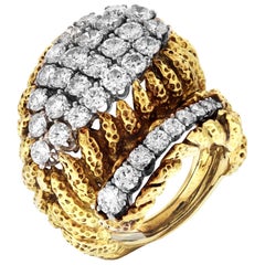David Webb Hammered Gold and Platinum Diamond Ring