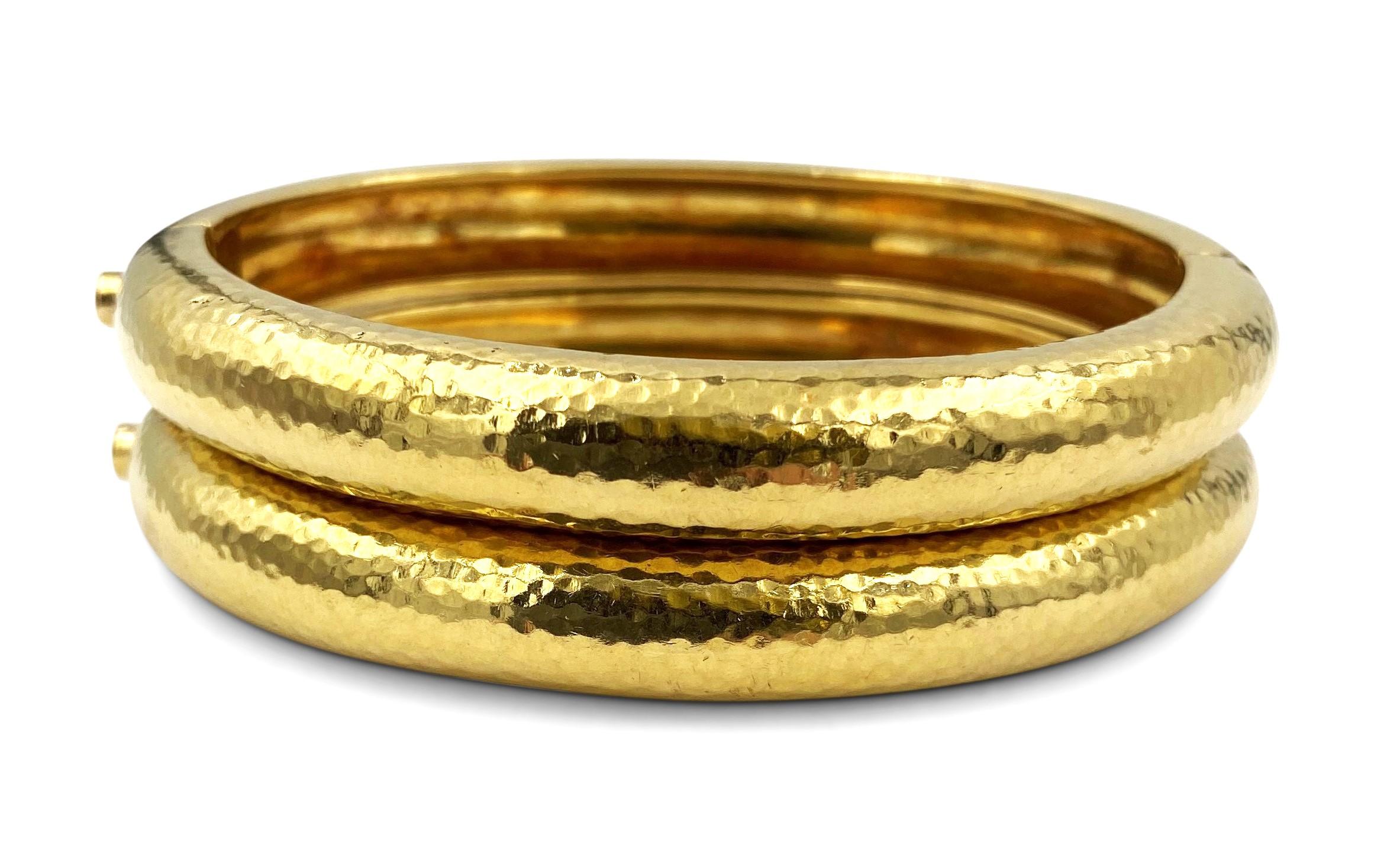 David Webb Hammered Gold Bangles In Excellent Condition In New York, NY
