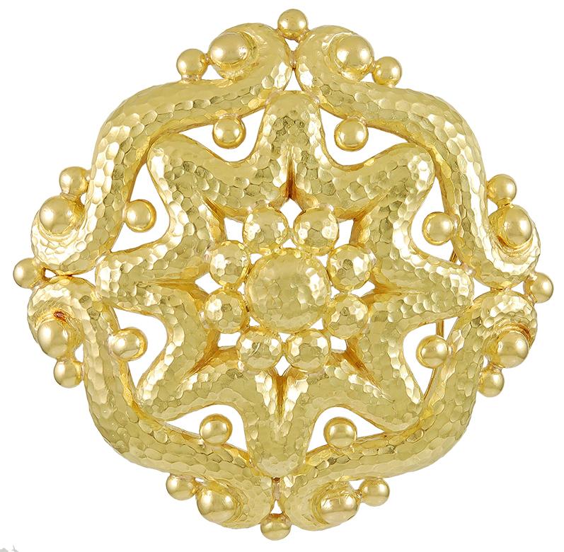 David Webb Hammered Gold Brooch Pendant In Good Condition For Sale In New York, NY