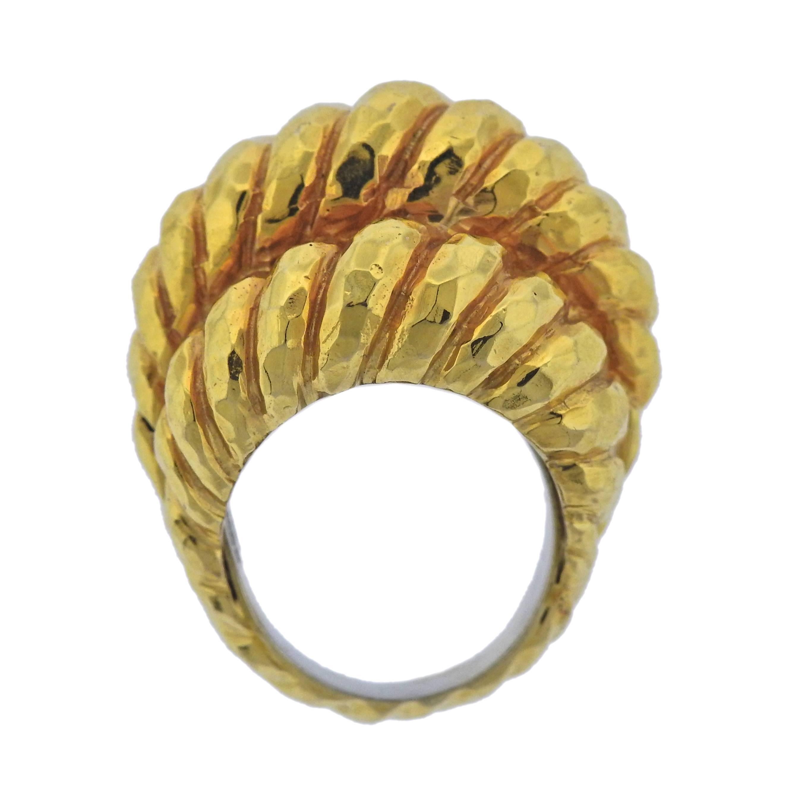 Women's David Webb Hammered Gold Dome Ring