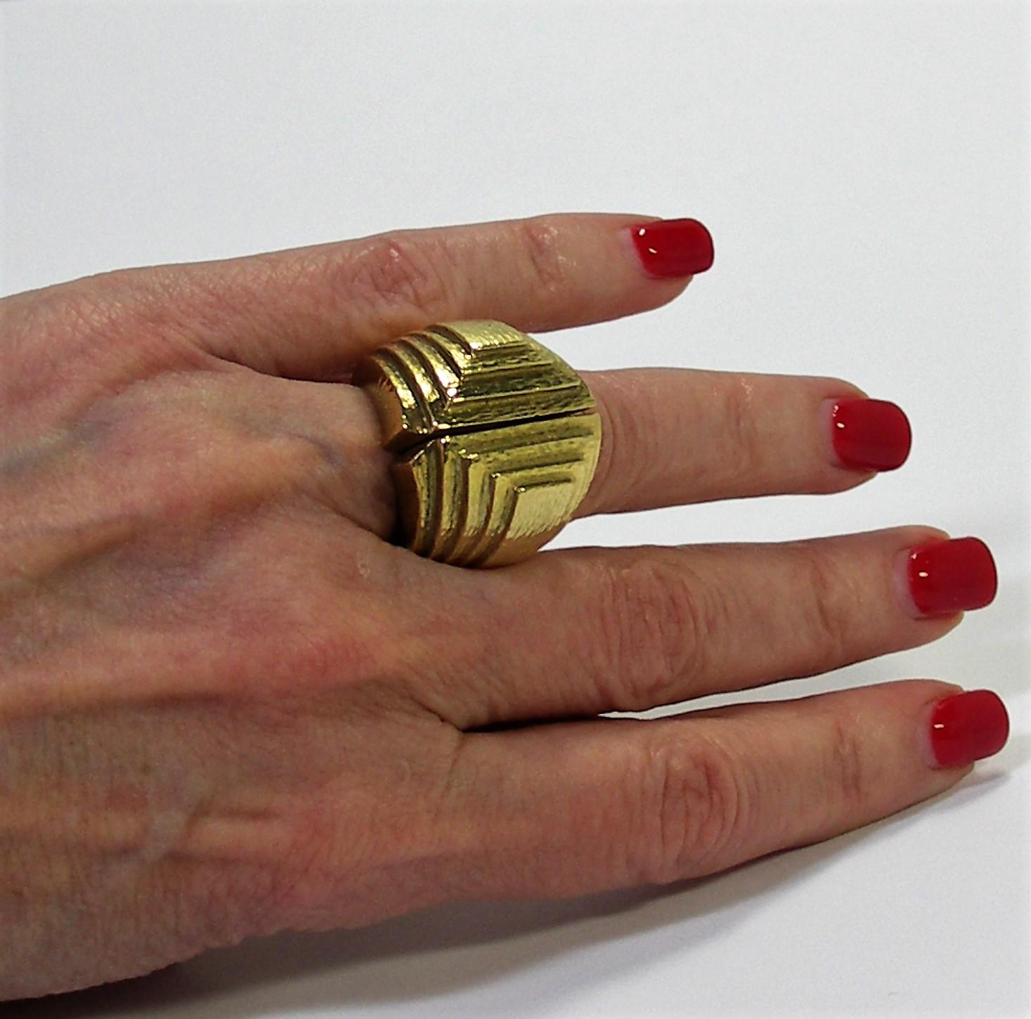 David Webb Hammered Gold Geometric Design Ring 2