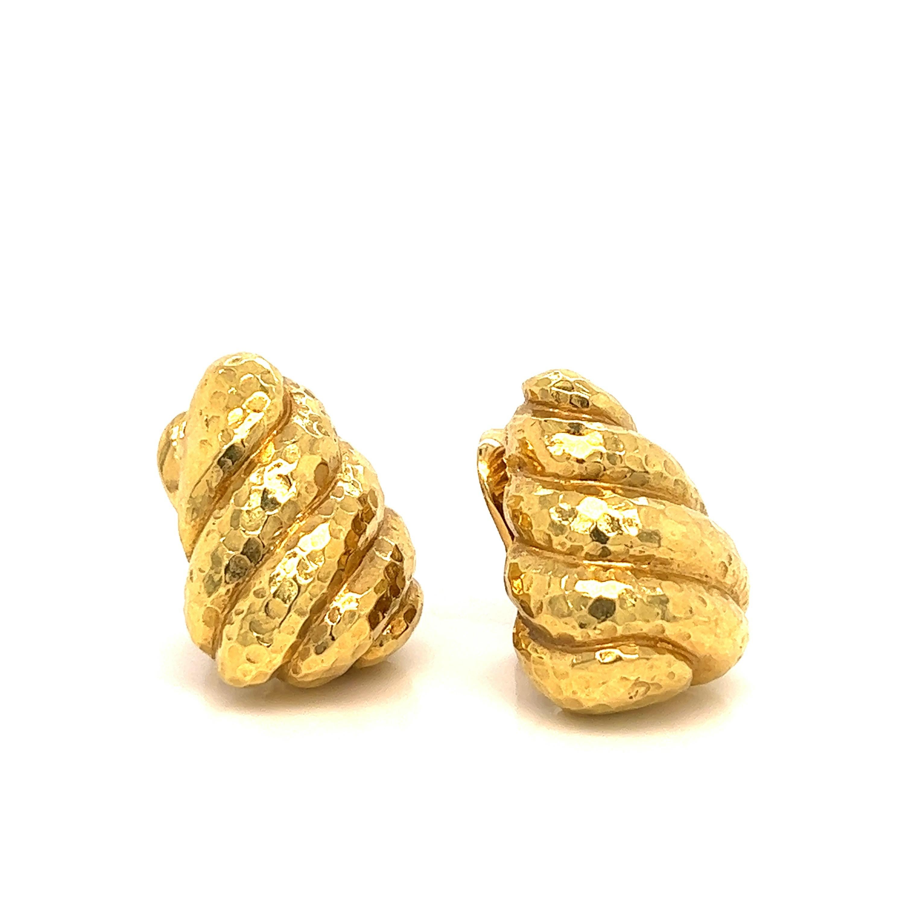 Contemporary David Webb Hammered Gold Shell Ear Clips For Sale