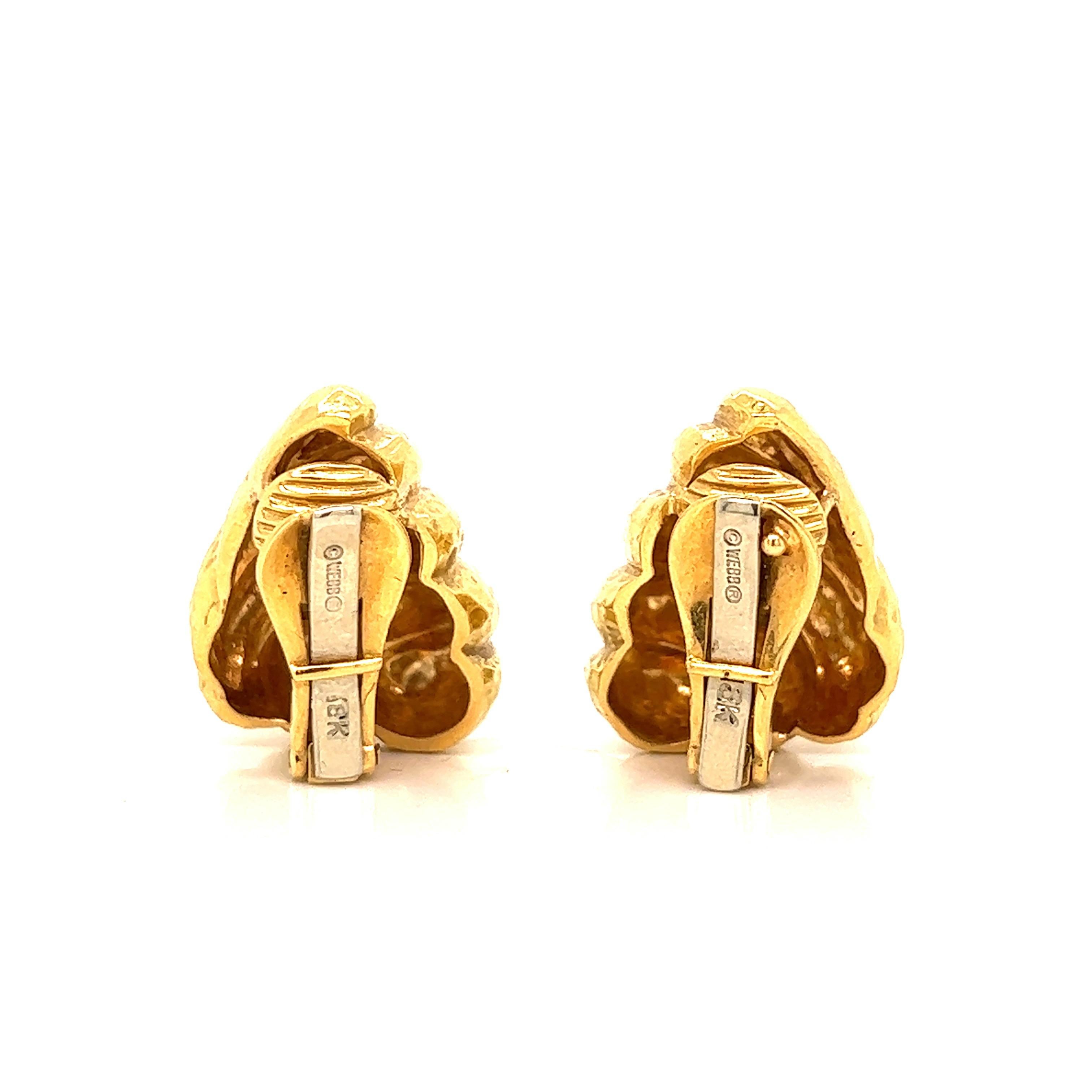 David Webb Hammered Gold Shell Ear Clips For Sale 1