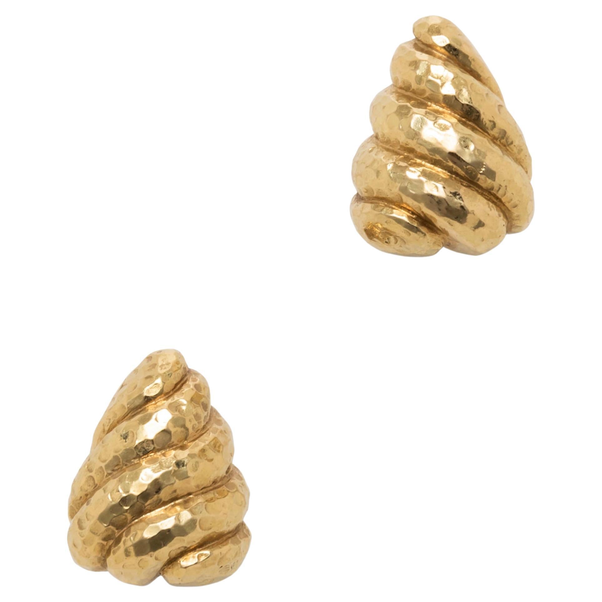 David Webb Hammered Gold Shell Ear Clips For Sale
