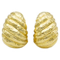 David Webb Hammered Gold Shrimp Style Earrings