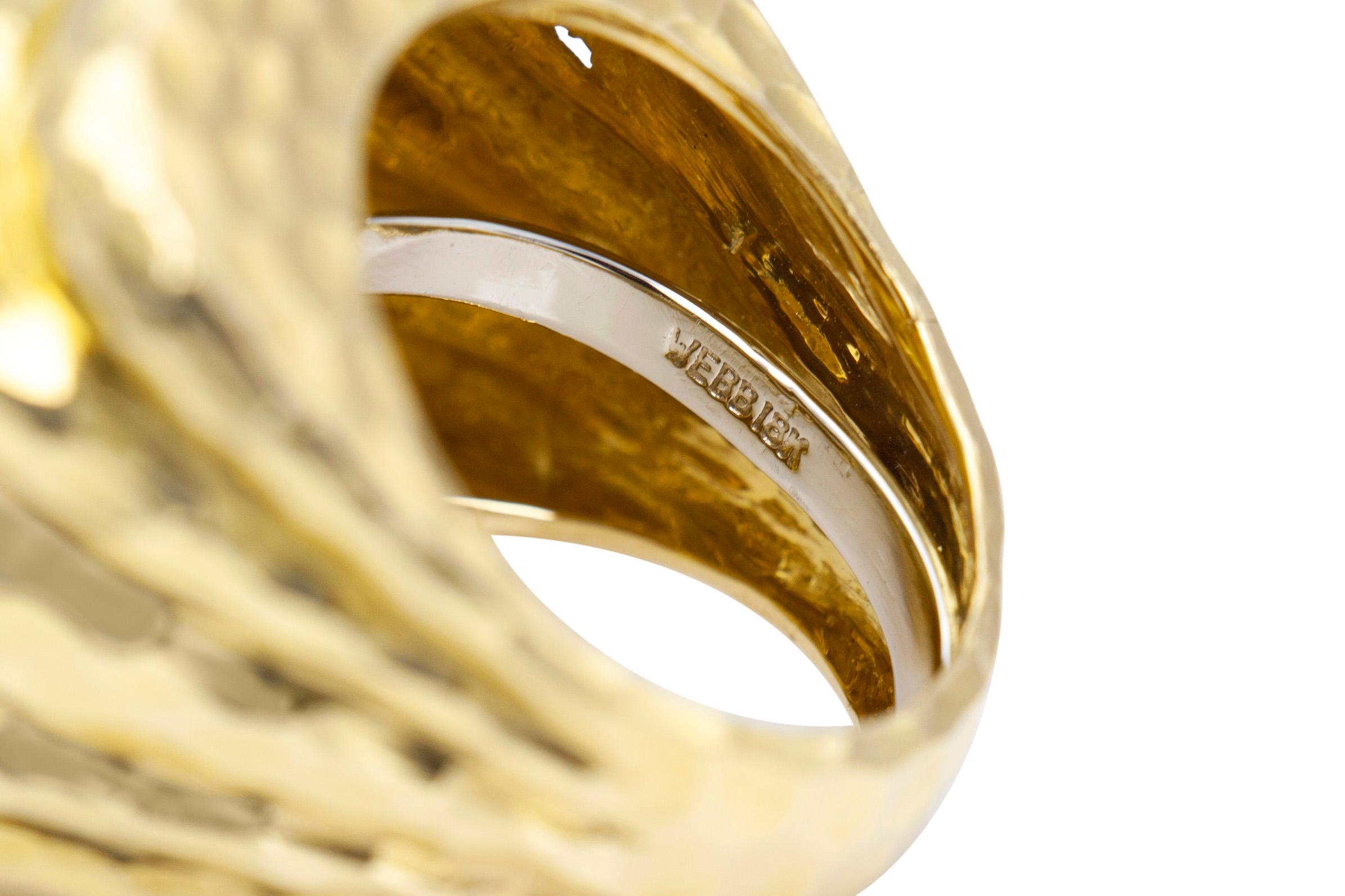 Women's or Men's David Webb Hammered Gold Shrimp Style Ring