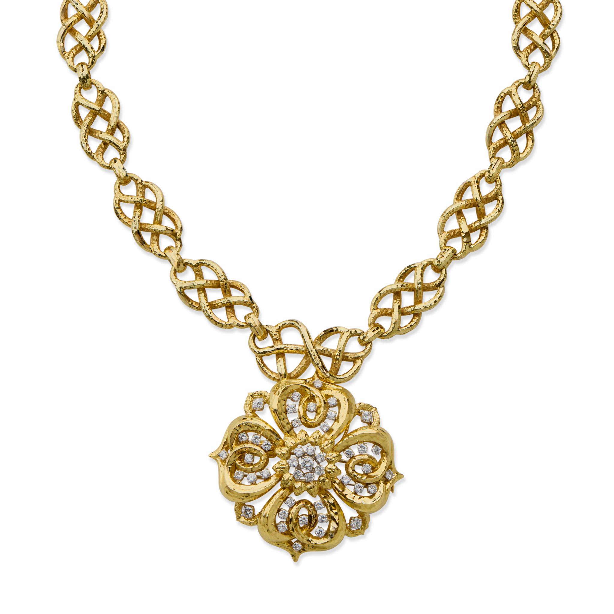 Brilliant Cut David Webb Hammered Pendant Necklace For Sale