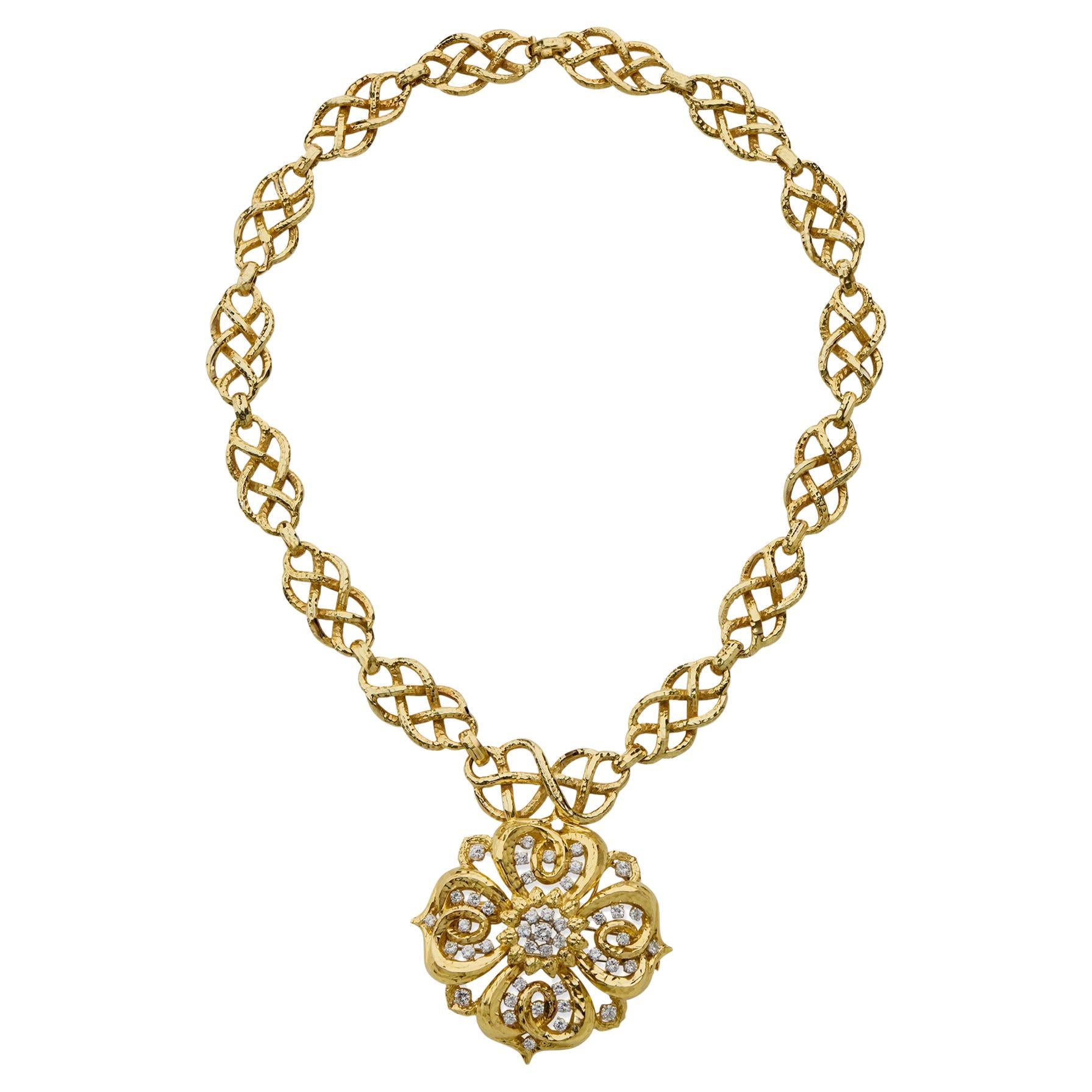 David Webb Hammered Pendant Necklace