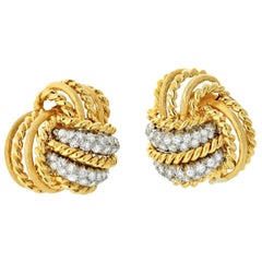 David Webb Hammered Platinum & 18K Yellow Gold 2.50 Carat Knot Diamond Earrings
