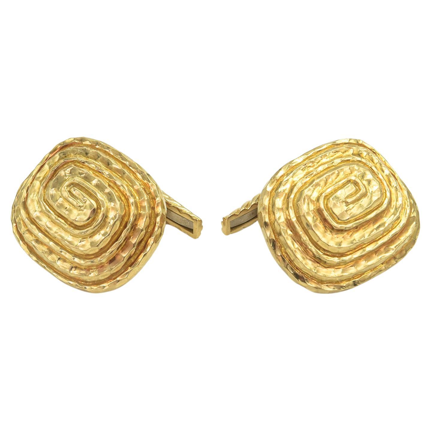 David Webb Hammered Spiral Design Gold Cufflinks For Sale