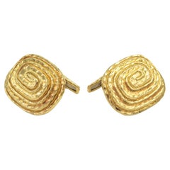 Vintage David Webb Hammered Spiral Design Gold Cufflinks