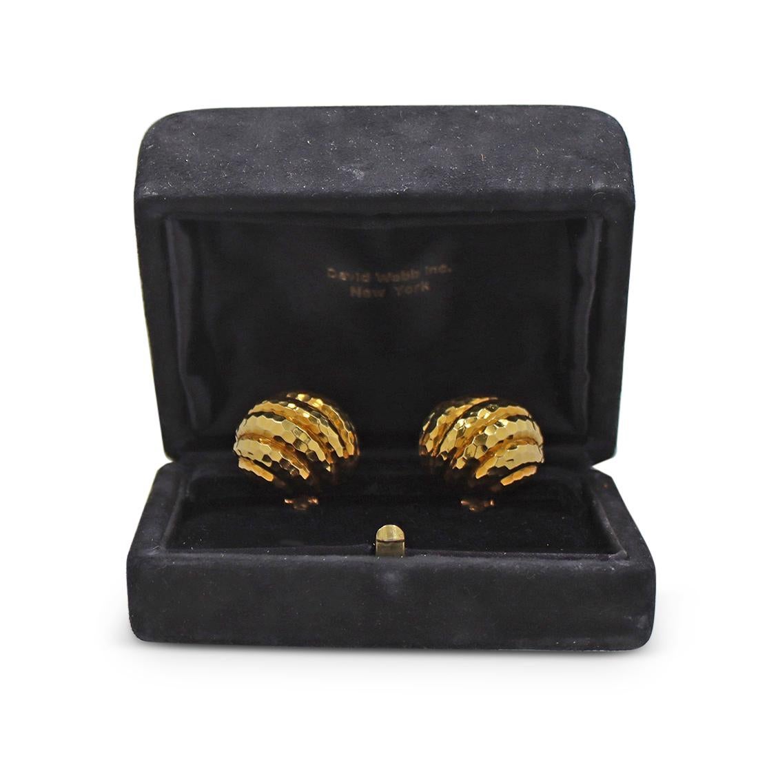 David Webb Hammered Yellow Gold and Diamond Earrings 2