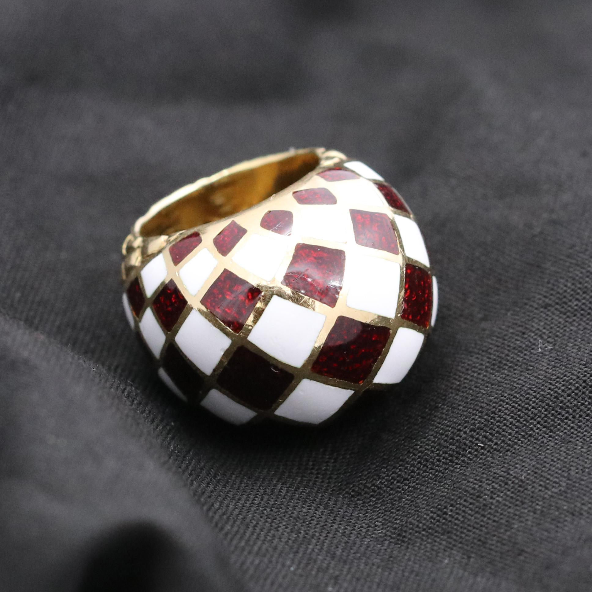 David Webb Harlequin Gold and Enamel Dome Ring In Excellent Condition In Palm Beach, FL