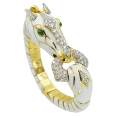 David Webb - Émail blanc « Horse »  Bracelet Kingdom Collection