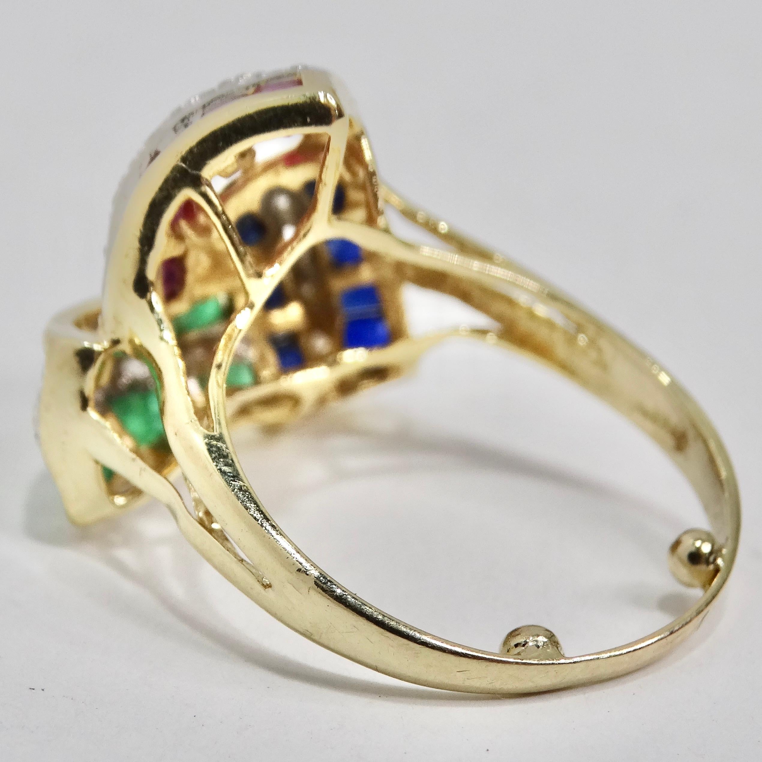 David Webb Inspired Sapphire, Ruby, Emerald and Diamond 1960s Ring For Sale 6