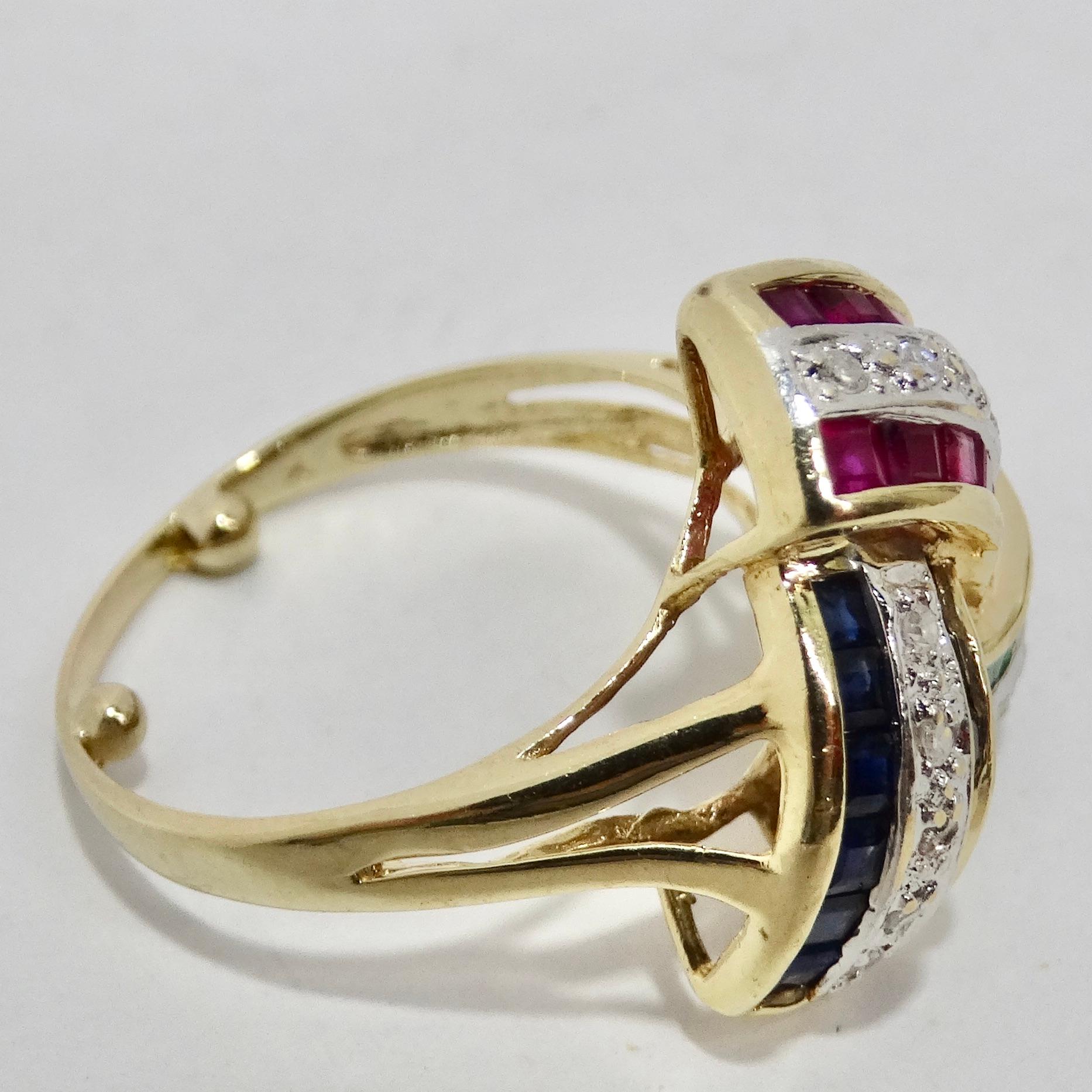 David Webb Inspired Sapphire, Ruby, Emerald and Diamond 1960s Ring In Excellent Condition For Sale In Scottsdale, AZ