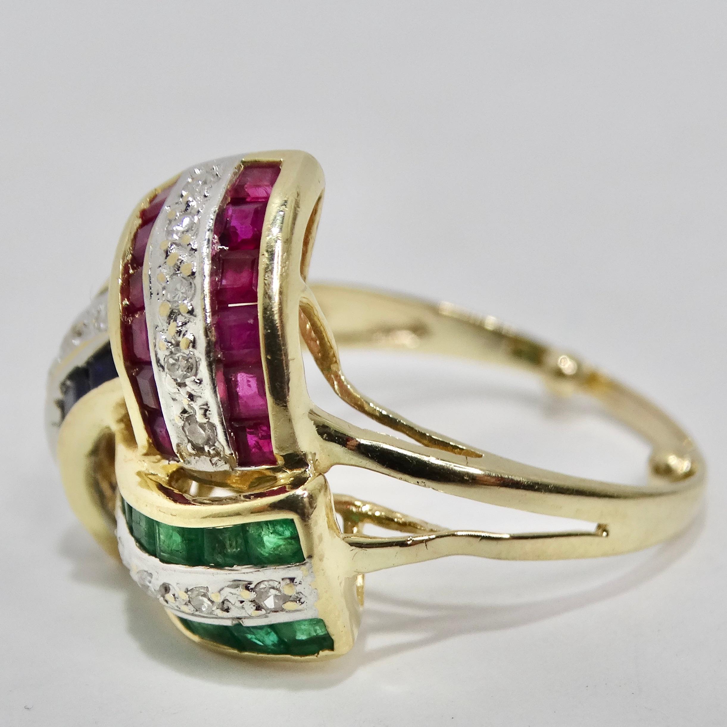 David Webb Inspired Sapphire, Ruby, Emerald and Diamond 1960s Ring For Sale 2