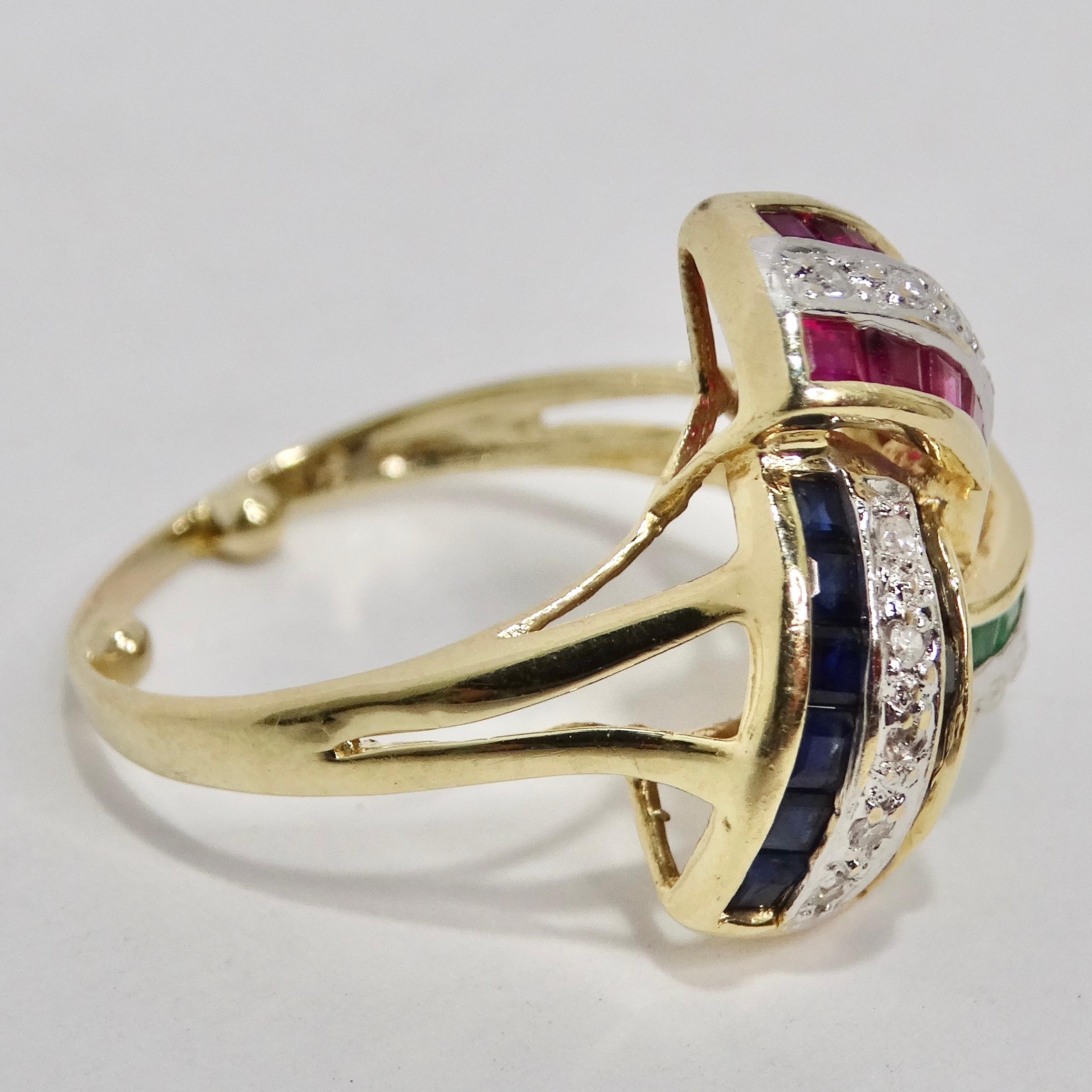 David Webb Inspired Sapphire, Ruby, Emerald and Diamond 1960s Ring For Sale 4