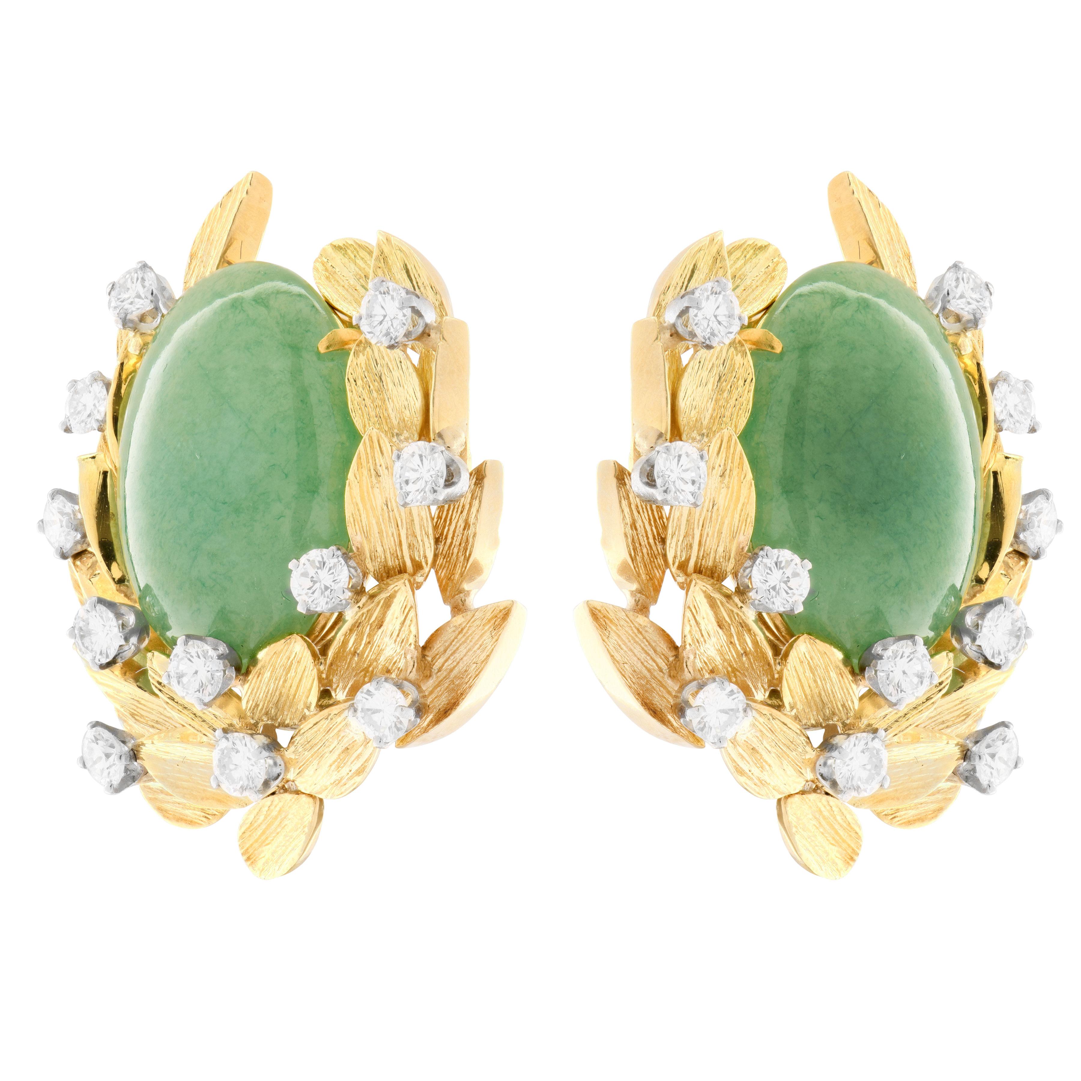David Webb Jade & Diamond Earrings in vendita 1