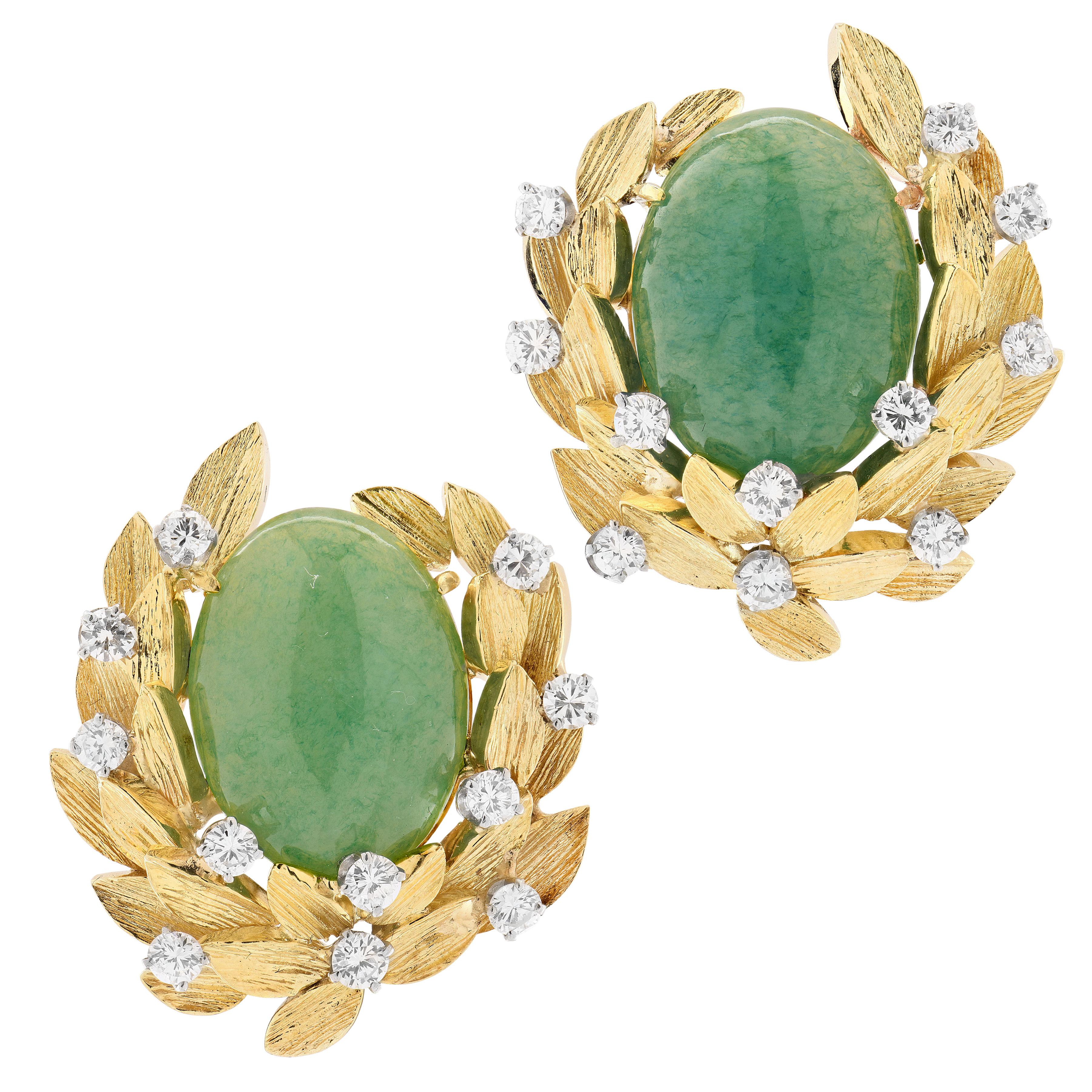 David Webb Jade & Diamond Earrings in vendita 2