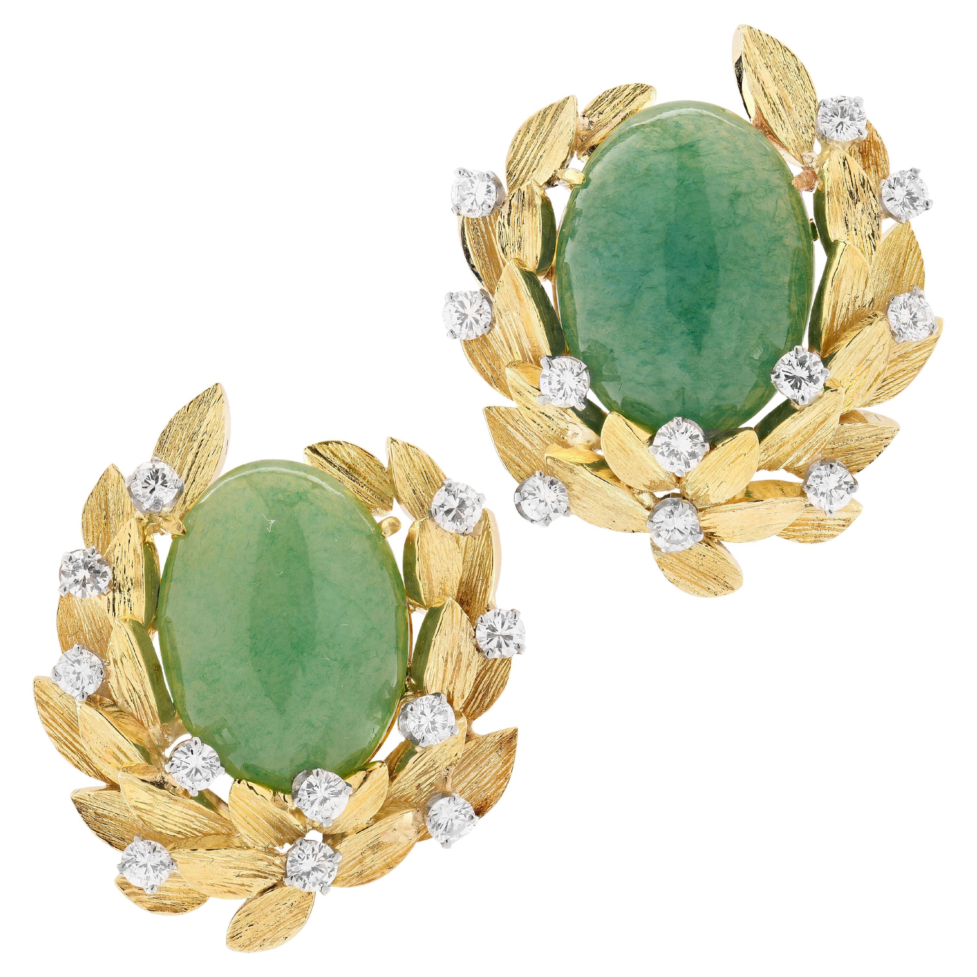 David Webb Jade & Diamond Earrings in vendita